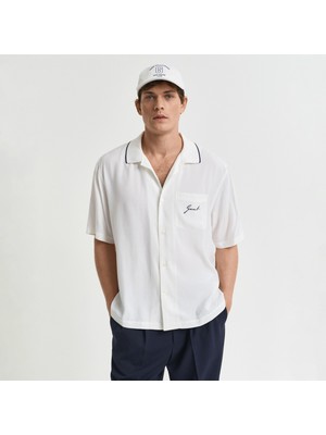 Gant Erkek Krem Relaxed Fit Klasik Yaka Logolu Gömlek