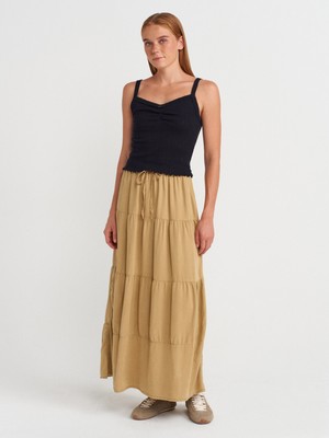 80588 Beli Lastikli Büzgülü Denim Etek-Çağla