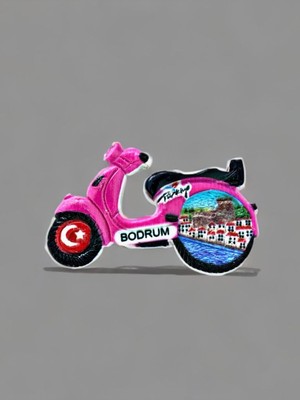 Bodrum Temalı Kabartmalı Polyester Magnet. 9cm x 5cm. Pembe
