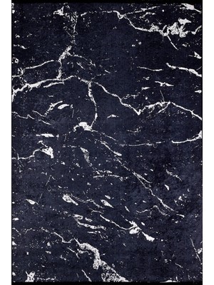 Hali.Net 80x150 cm Siyah Beyaz Mermer Damarları Modern Mermer Desenli Halı | Salon Mutfak Halısı | Hav Vermez Hipoalerjenik | HALN-HLN828