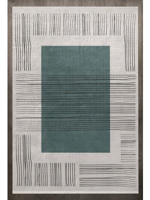 Halınet  Geometrik Yeşil Pamuk Kare Modern Desenli Pamuk Makinada Yıkanabilir Hav Toz Vermez Leke Tutmayan Kaymaz Taban Dijital Makine Baskı Salon Yolluk Mutfak Halı