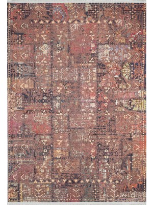 Halınet Haydarabad Bordo Modern Etnik Desenli Makinada Yıkanabilir Hav Toz Vermez Leke Tutmayan Kaymaz Taban Dijital Makine Baskı Salon Yolluk Mutfak Halı