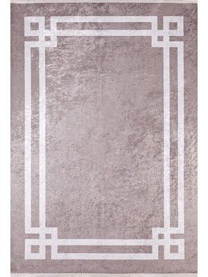 Halınet Nevinnomissk Bej Çerçeveli Etnik Modern Desenli Makinada Yıkanabilir Hav Toz Vermez Leke Tutmayan Kaymaz Taban Dijital Makine Baskı Salon Yolluk Mutfak Halı