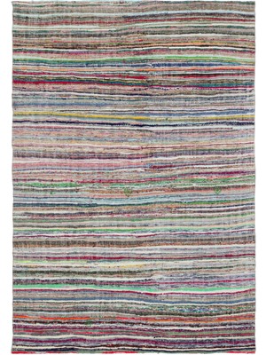 Hali.Net 203x280 cm Ekru Çok Renkli Bohem Çizgili Halı | Salon Yatak Odası Halısı | Hav Vermez | UNİQUE-31850