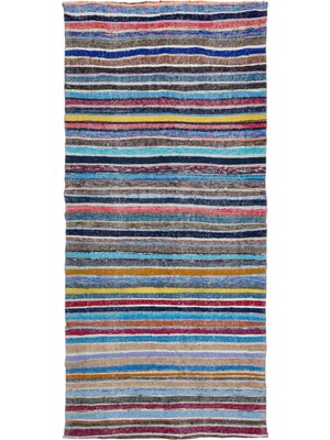 Hali.Net 160x347 cm Bej Çok Renkli Şeritler Bohem Çizgili Halı | Salon Yatak Odası Halısı | Hav Vermez | UNİQUE-31989