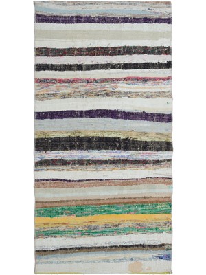 Hali.Net 91x180 cm Gri Çok Renkli Bohem Çizgili Halı | Mutfak Koridor Halısı | Hav Vermez | UNİQUE-32880
