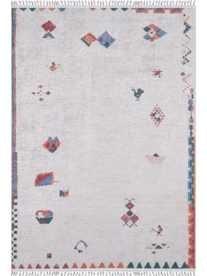 Hali.Net 80x150 cm Krem Turuncu Etnik Geometrik Motifler Bohem Modern Soyut Geometrik Halı | Salon Mutfak Halısı | Hav Vermez Hipoalerjenik | HALN-HLN5098