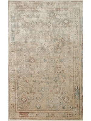 Halınet  Çerçeveli Bej Viskon Dikdörtgen Modern Desenli Akrilik Hav Vermeyen Leke Tutmayan Kolay Temizlenen Yumuşak Makine Salon Yolluk Mutfak Halı