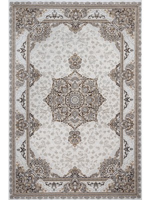 Hali.Net 120x120 cm Kahverengi Krem Medalyonlu Klasik Geleneksel Yıkanabilir Halı | Salon Yatak Odası Halısı | Leke Tutmaz Hipoalerjenik | CREA_SİLVER-16518
