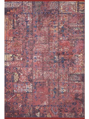 Halınet Chennai Kırmızı Modern Etnik Desenli Makinada Yıkanabilir Hav Toz Vermez Leke Tutmayan Kaymaz Taban Dijital Makine Baskı Salon Yolluk Mutfak Halı