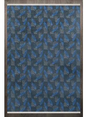 Halınet  Modern Mavi Pamuk Dikdörtgen Modern Desenli Pamuk Makinada Yıkanabilir Hav Toz Vermez Leke Tutmayan Kaymaz Taban Dijital Makine Baskı Salon Yolluk Mutfak Halı