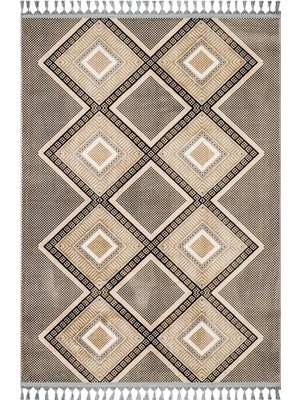 Hali.Net 80x250 cm Bej Elmas Bohem Geometrik Halı | Mutfak Yolluk Halısı | Hav Vermez Leke Tutmaz | Z-4079