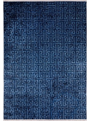 Hali.Net 80x150 cm Lacivert Mavi Labirent Modern Geometrik Halı | Salon Mutfak Halısı | Hav Vermez Hipoalerjenik | HALN-HLN1224