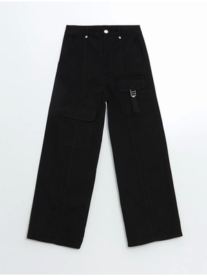Lcw Kids Siyah Beli Ayarlanabilir Lastikli Kız Çocuk Kargo Pantolon