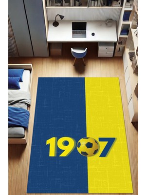 The Reef Design Sarı Lacivert 1907 Taraftar Halısı Dijital Baskılı Dokuma Kaymaz Tabanlı Yıkanabilir Ofis Halısı