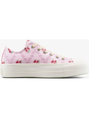 Converse Chuck Taylor All Star Lift Rose Cross Stitch Unisex Pembe Platform Sneaker