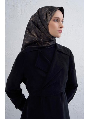 Armine Çiçek Desenli Saf Ipek Twill Eşarp 9409D 85