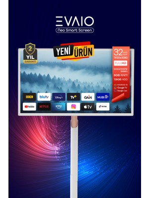 EVAİO Neo 32 Inç 80 Ekran HDD Full HD Taşınabilir Android Smart LED Ayaklı Ekran