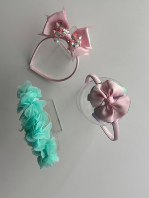 Kalben Accessories 3’lü Fiyonk Detaylı Taç Seti - Çocuklar Için Renkli Saç Aksesuarı