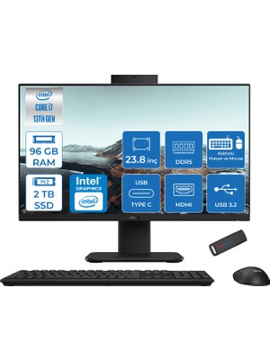 Asus V440VAK Intel Core İ7-13620H 96GB Ddr5 2tb SSD 23.8" Fhd 100HZ 250NITS Freedos Siyah Allınone Bilgisayar BI716512B0DF39+ZETTAUSBBELLEK