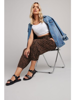 Büyük Beden Beli ve Paçası Lastikli Cepli Soyut Desenli Pantolon 145294