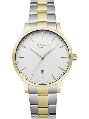Obaku Denmark V247XDGISF Quartz Çelik Altın/gri Beyaz Kadran Safir Cam 42 mm Erkek Kol Saati