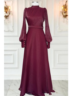Amine Hüma Zen Abiye Elbise Bordo