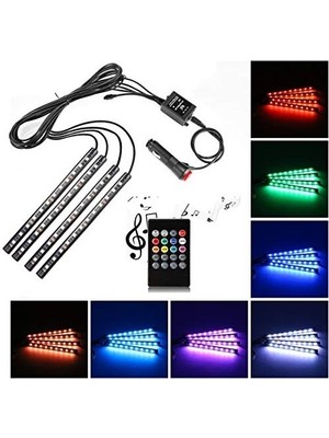 Araç Içi Ayak Altı LED Aydınlatma Müziğe Duyarlı Kumandalı 12'li -Rgb