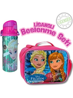 Frozen Lisanslı Beslenme Seti – Çelik Matara ve Beslenme Çantası | Elsa & Anna Desenli