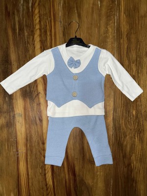 3-12 Aylık Papyonlu Takım Mavibeyaz