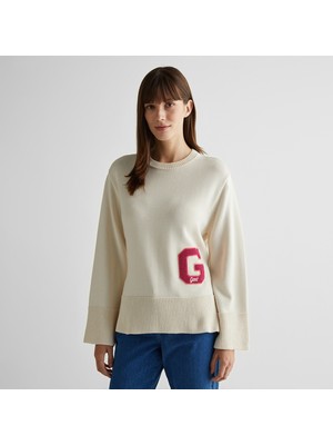 Gant Kadın Krem Oversize Fit Bisiklet Yaka Logolu Kazak
