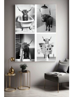 Özkacar Group Komik Wc Tuvalet Banyo Öküz Ev Duvar Salon Güzellik Salonu Ofis Dükkan Dekarasyon Kanvas Tablo