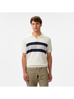 Nautica Erkek Krem Classic Fit Çizgili Triko