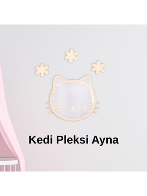 Ahşap Pleksi Ayna Kedi Duvar Dekoru – 22X25 cm Çocuk Bebek Odası Dekoratif Aksesuar