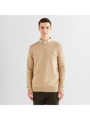 Gant Erkek Bej Regular Fit Bisiklet Yaka Kazak