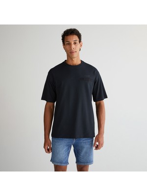 Gant Erkek Siyah Relaxed Fit Bisiklet Yaka Logolu T-Shirt