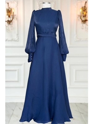 Amine Hüma Zen Abiye Elbise Lacivert