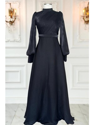 Amine Hüma Zen Abiye Elbise Siyah