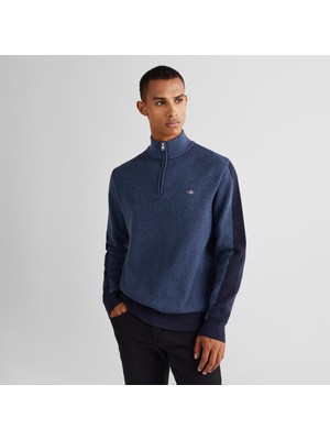 Gant Erkek Lacivert Relaxed Fit Yarım Fermuarlı Kazak