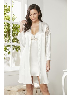 Saten Gecelik Sabahlık Pijama Takım Şort Takım 6'lı Çeyiz Seti - 6955