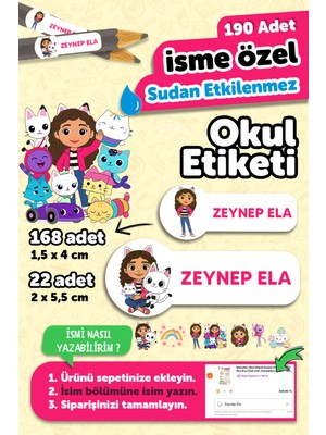 Okul Etiketi Kalem Defter Isimli Etiket Isim Yazılabilen Gabbye - 190 Adet Özel Tasarım Etiket