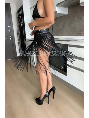 Ince Püsküllü Deri Fantazi Etek - BRF411