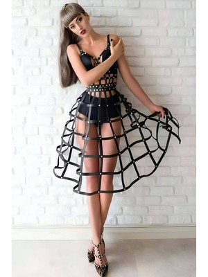 Kafes Tasarımlı Deri Alt ve Üst Takım, Festival Kostümleri - BRF1013