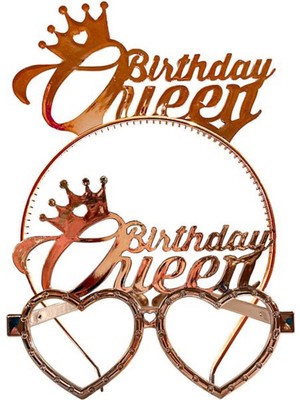 Birthday Queen Tac Gözlük Seti Rose Gold Renk Parti Aksesuar Doğum Günü Seti