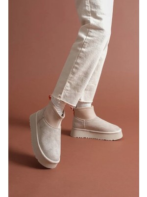 Süet Içi Kürklü Lastikli Bağcıksız Kalın Taban Kadın Bot