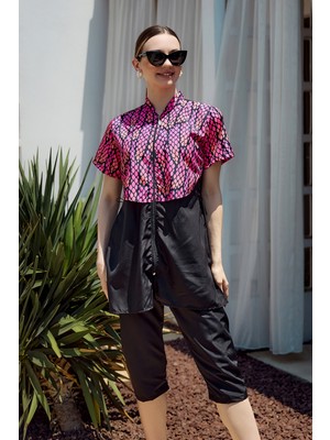 Önü Kapaklı Paraşüt Kısa Kollu Yarı Kapalı Mayo Nurel R2605