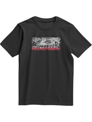Unisex Kısa Kollu Falastinian ve Zincirli Gözler Baskılı Tişört S - 2xl T300029