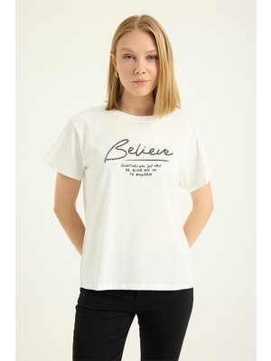 Belive Taşlı Tshirt