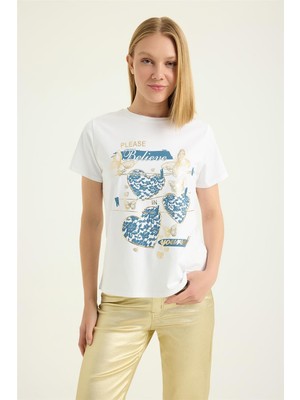 Yaldızlı Kelebek Kalp Tshirt