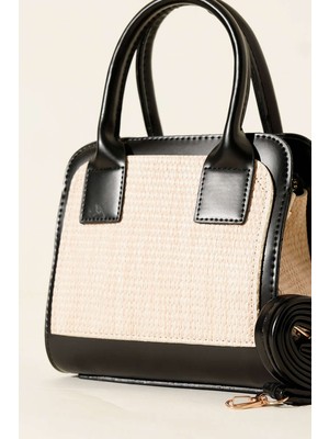 Hasır Detaylı Kare Kadın Kol ve Omuz Çantası